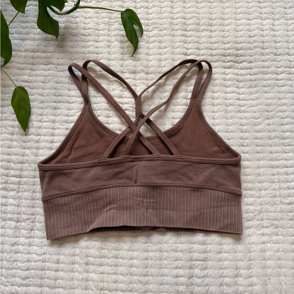 Brown Ribbed Women's Sports Bra